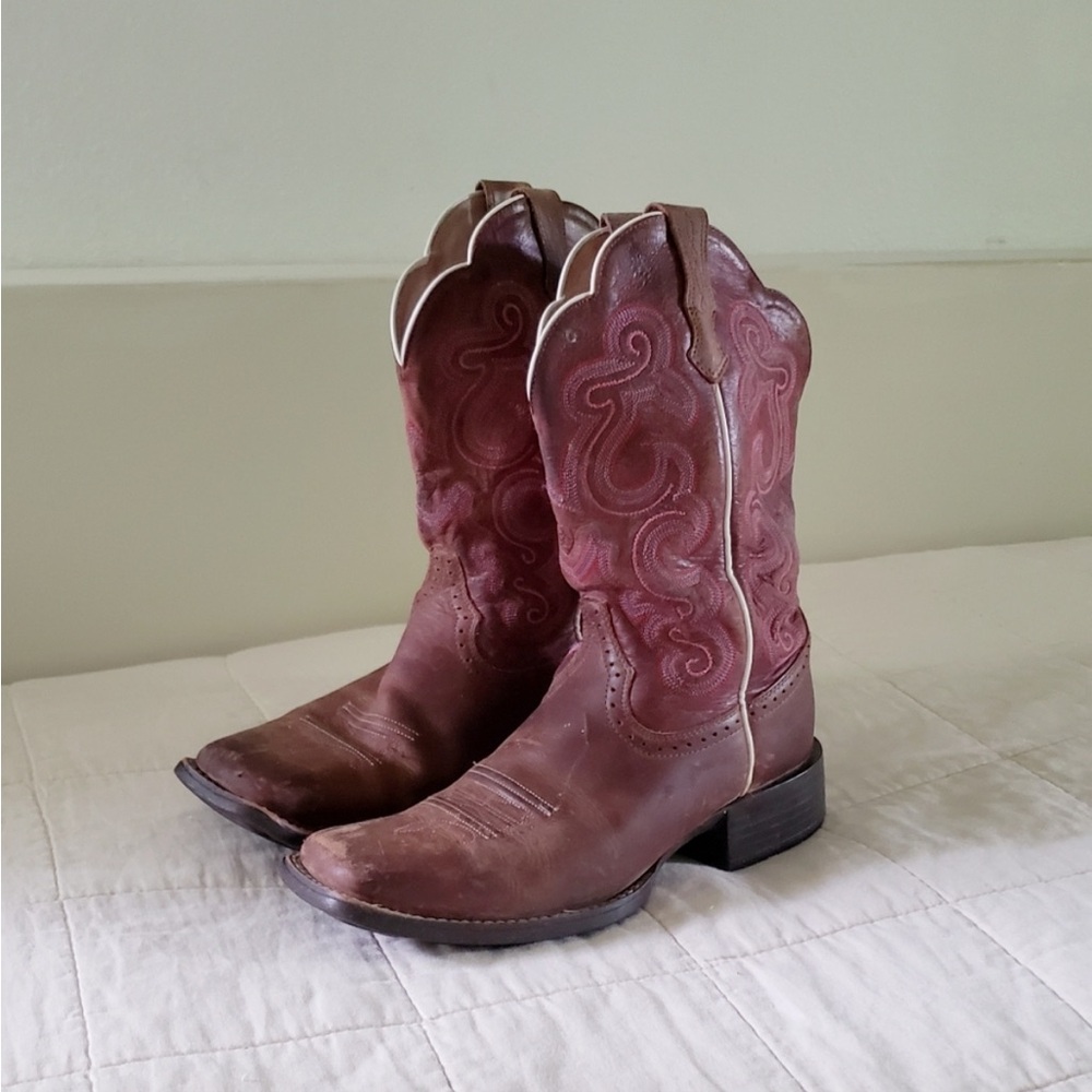 Ariat Brown Leather Pink Western Cowboy Boots 9
